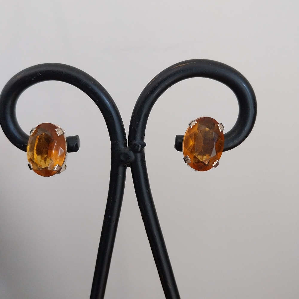 Continental Amber-Tone Oval Earrings - Picture 8 of 8
